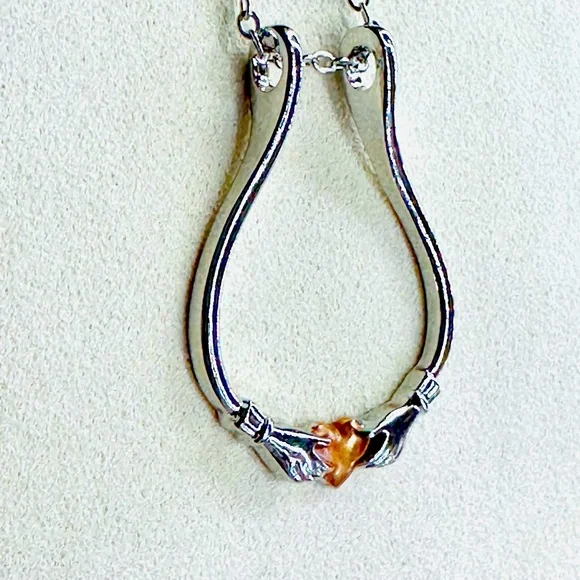 Claddagh Design Ring Keeper Necklace with Rose Gold Accent - Silver - Picture 3 of 4